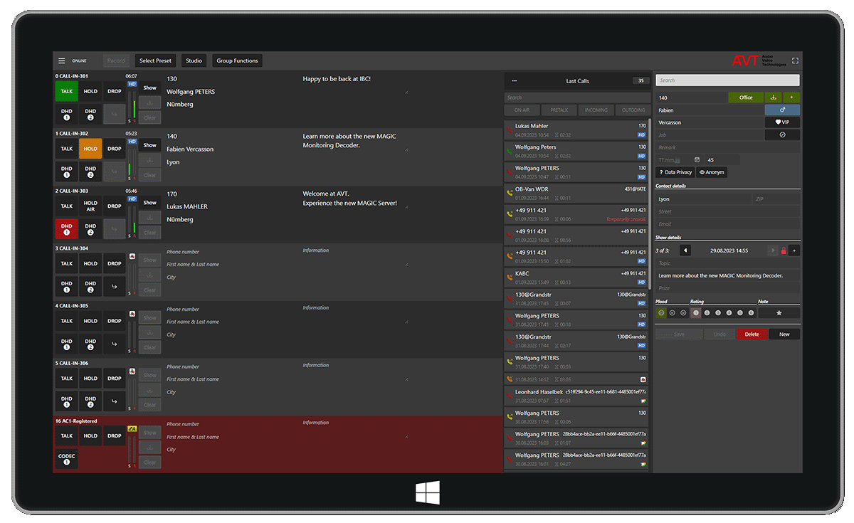 MAGIC Server Screener Web Client in Tablet