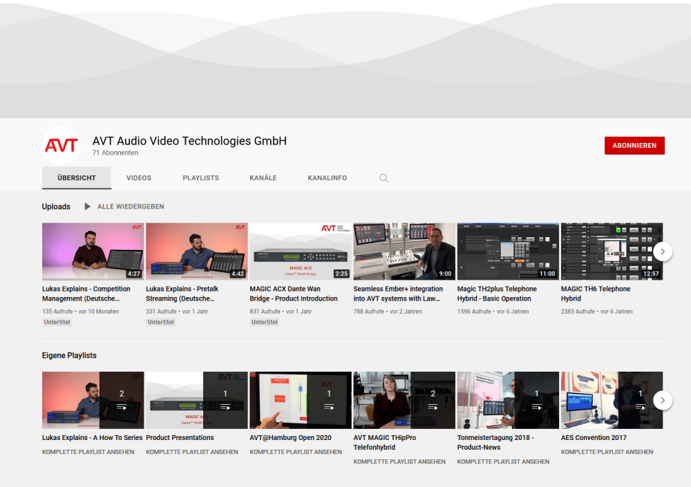Screenshot vom AVT Youtube Kanal